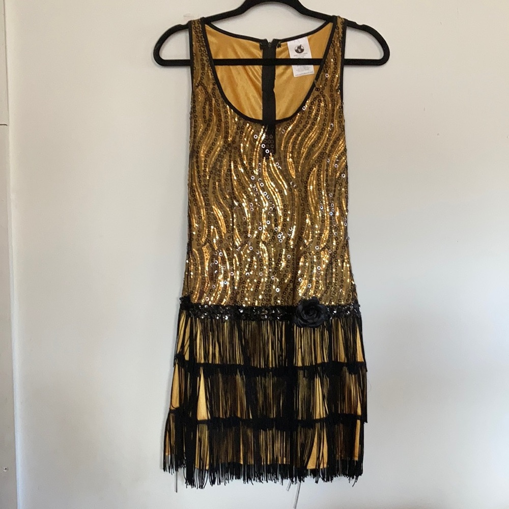 Spirit of Halloween Swing Dress Black and Gold  Medium